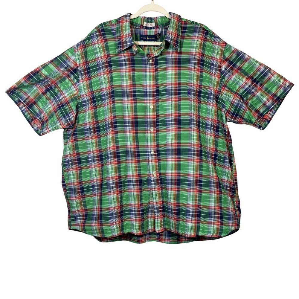 Ralph Lauren Shirt‎ Mens 2XL Plaid Indian Madras Short Sleeve Classic Button Up